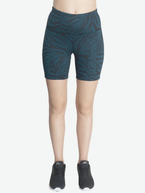

Silvertraq Women Navy Blue & Black Animal Printed Mid-Rise Sports Shorts