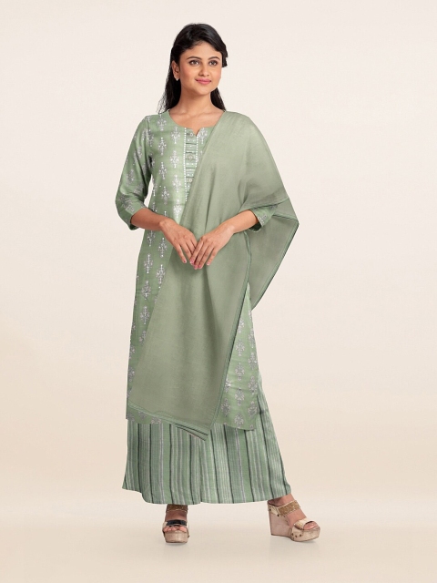

Pothys Green Printed Unstitched Dress Material