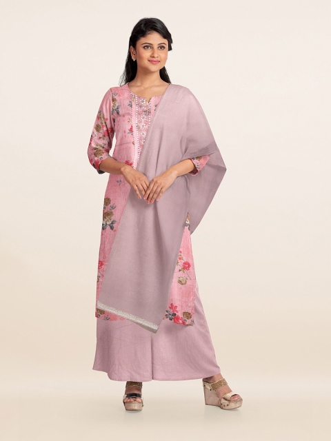 

Pothys Pink & Black Printed Unstitched Dress Material