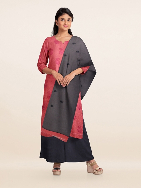 

Pothys Pink & Black Embroidered Unstitched Dress Material