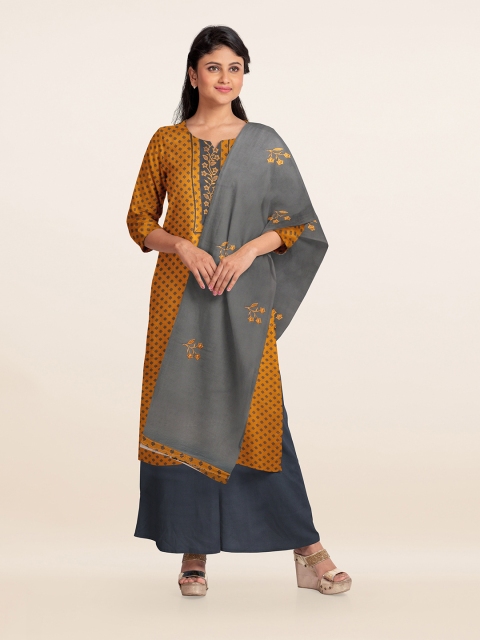 

Pothys Mustard Printed Unstitched Dress Material