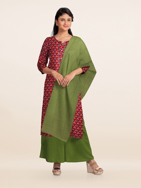 

Pothys Red & Green Printed Unstitched Dress Material