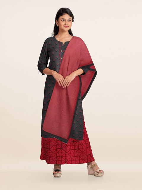 

Pothys Grey & Red Printed Unstitched Dress Material
