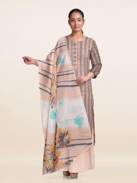

Pothys Beige Printed Unstitched Dress Material