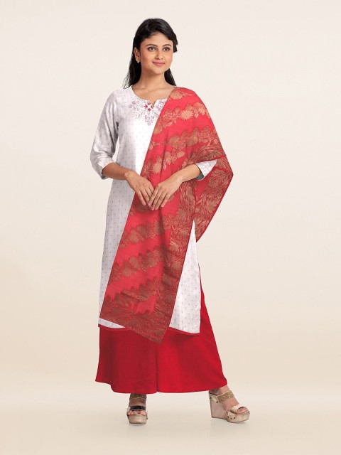 

Pothys Off White & Red Printed Unstitched Dress Material