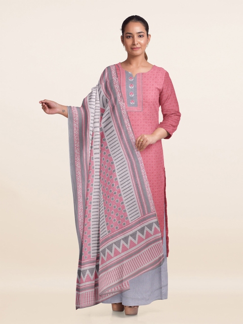 

Pothys Pink & Grey Printed Unstitched Dress Material