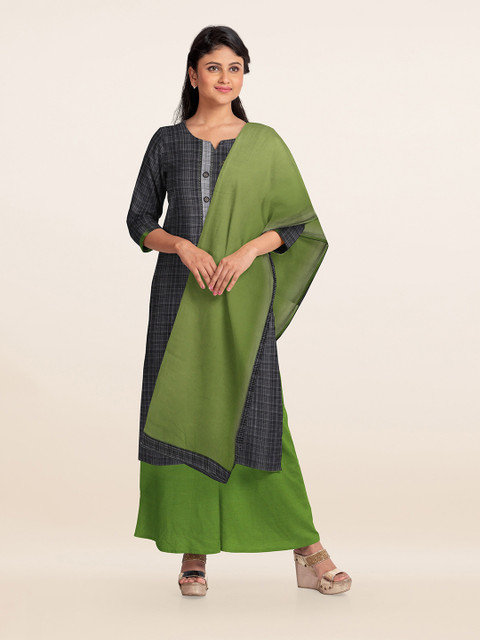 

Pothys Black & Green Printed Unstitched Dress Material