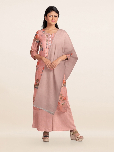 

Pothys Peach-Coloured Printed Unstitched Dress Material
