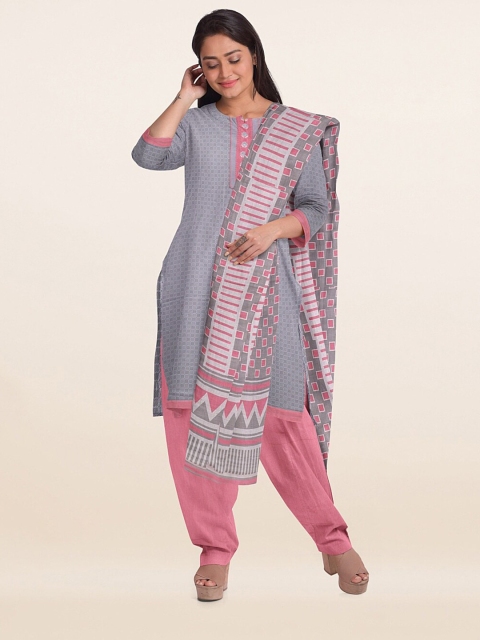 

Pothys Grey Printed Unstitched Dress Material