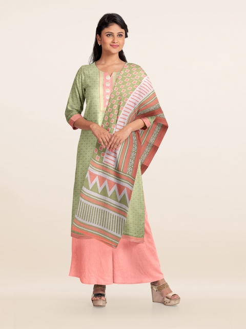 

Pothys Green & Pink Printed Unstitched Dress Material