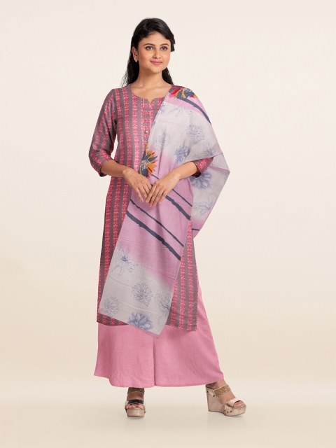 

Pothys Pink & Grey Printed Unstitched Dress Material