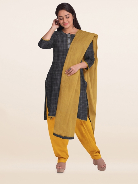 

Pothys Black & Yellow Printed Unstitched Dress Material