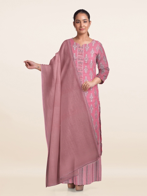 

Pothys Pink Printed Unstitched Dress Material