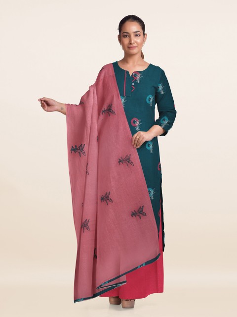 

Pothys Green & Pink Printed Unstitched Dress Material