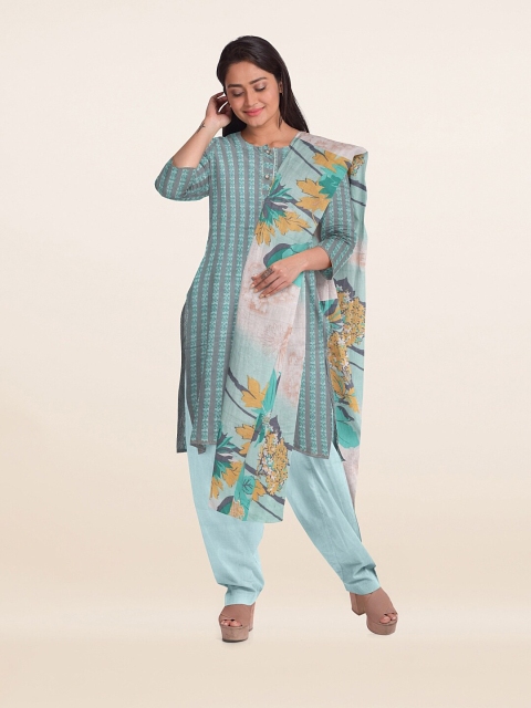 

Pothys Sea Green Printed Unstitched Dress Material