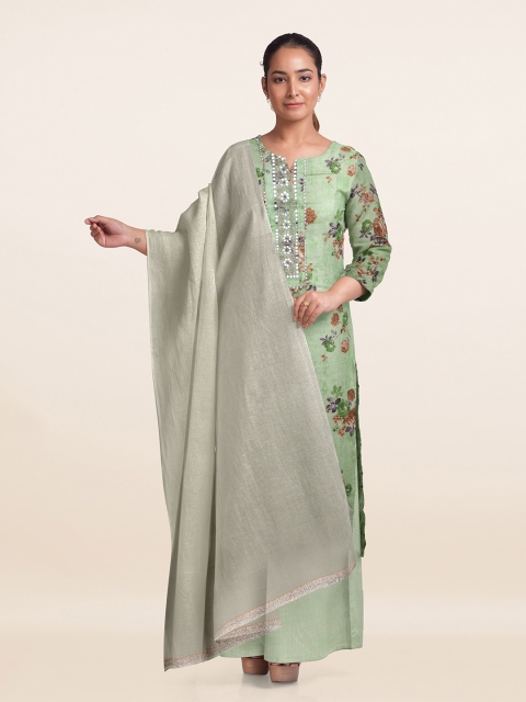 

Pothys Green Printed Unstitched Dress Material