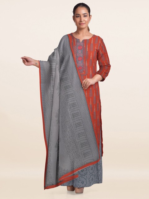 

Pothys Orange Printed Unstitched Dress Material