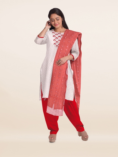 

Pothys Off White & Red Printed Unstitched Dress Material