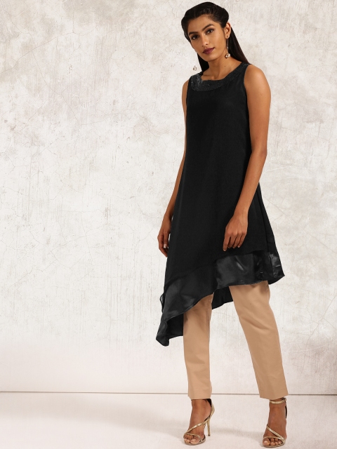 

Anouk Women Black Solid A-Line Kurta