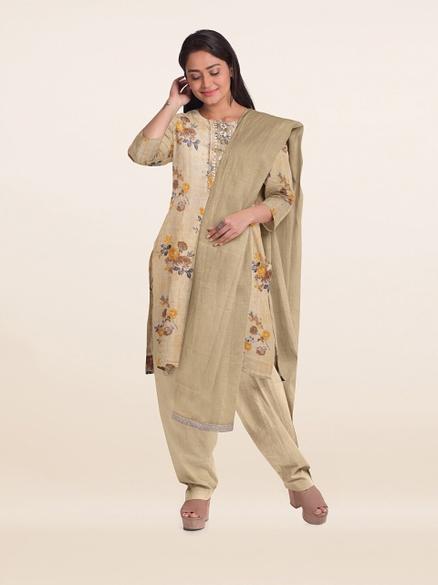 

Pothys Beige Printed Unstitched Dress Material