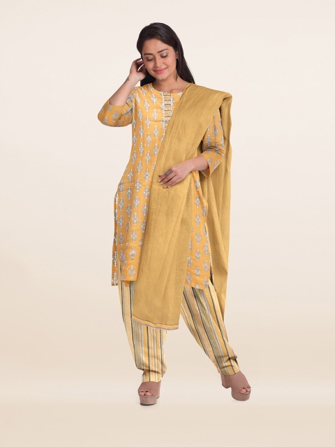

Pothys Yellow & White Printed Unstitched Dress Material