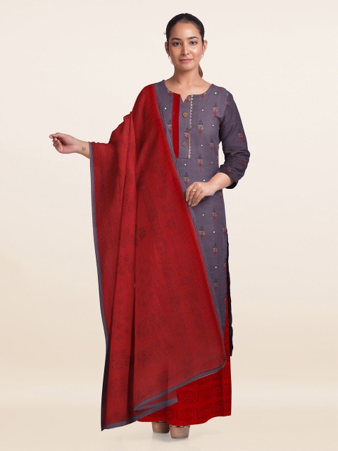 

Pothys Grey & Red Printed Unstitched Dress Material