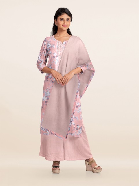

Pothys Pink Printed Unstitched Dress Material