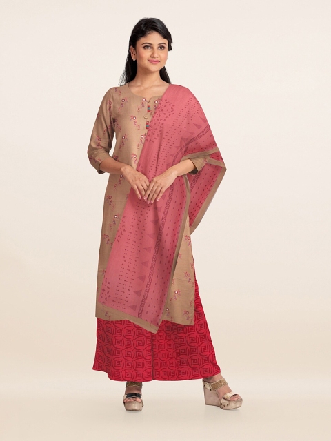 

Pothys Beige & Red Printed Unstitched Dress Material