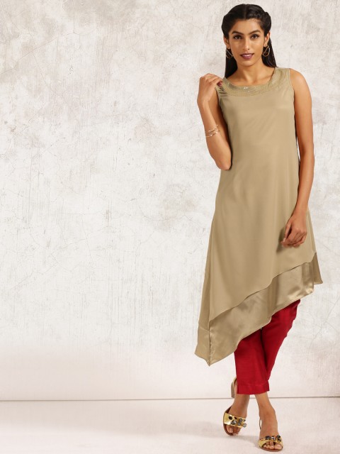 

Anouk Women Beige Solid A-Line Kurta