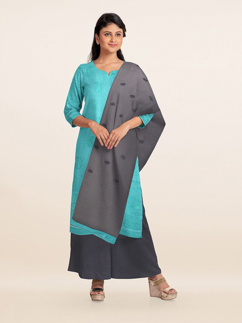 

Pothys Blue & Charcoal Grey Unstitched Dress Material