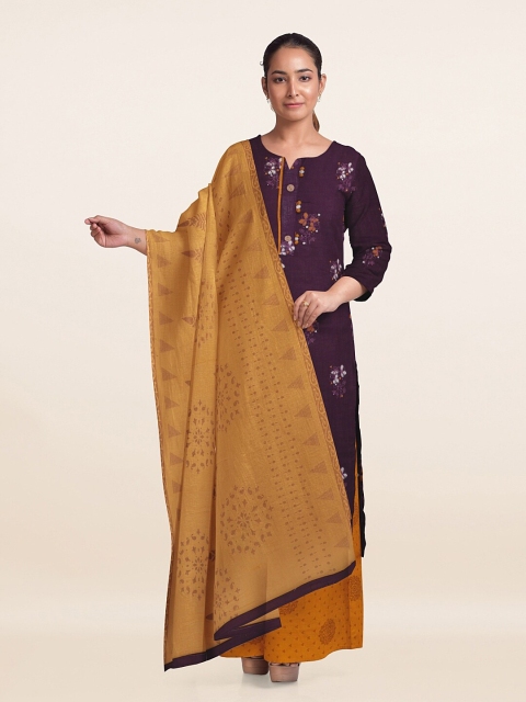 

Pothys Violet & Brown Embroidered Unstitched Dress Material