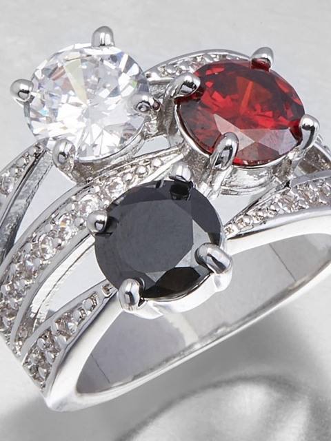 

shaze Women Silver-Toned & Red Dawn 2 Dark Ring