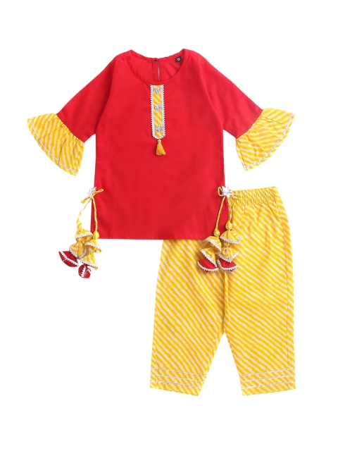 

The Magic Wand Girls Maroon Leheriya Pure Cotton Kurti with Dhoti Pants