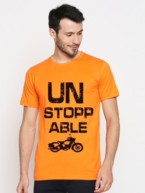 

Blacksmith Men Orange & Black Typography Printed Cotton T-shirt
