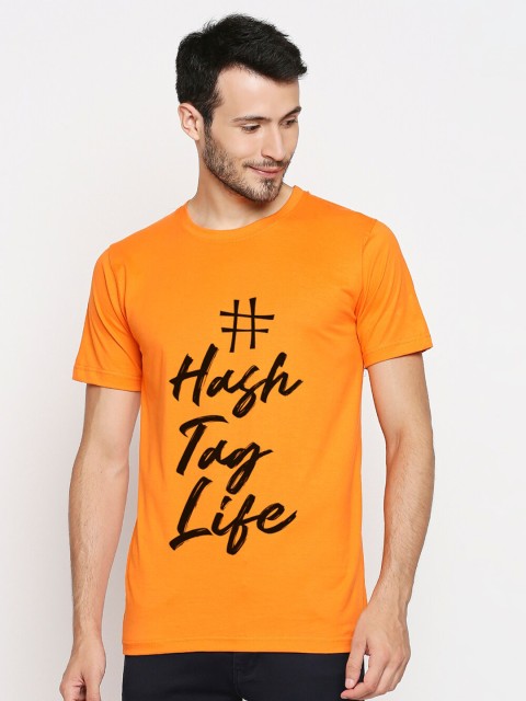 

Blacksmith Men Orange Typography Printed Raw Edge T-shirt
