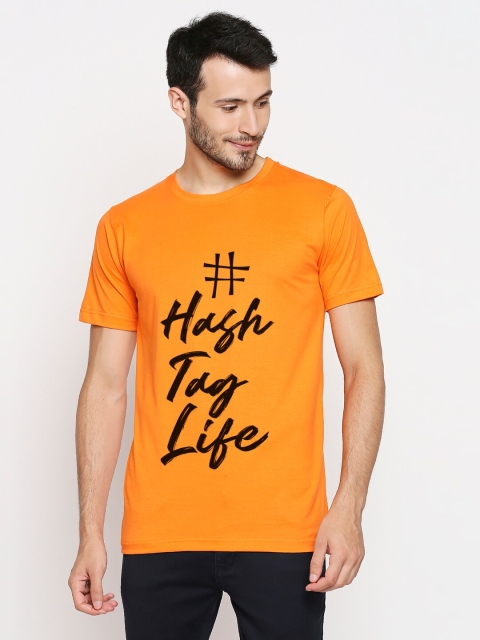 

Blacksmith Men Orange & Black Typography Printed T-shirt