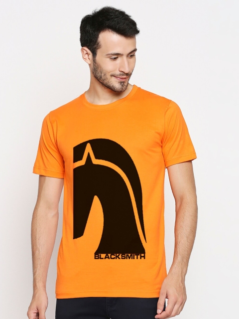 

Blacksmith Men Orange & Black Printed Cotton T-shirt