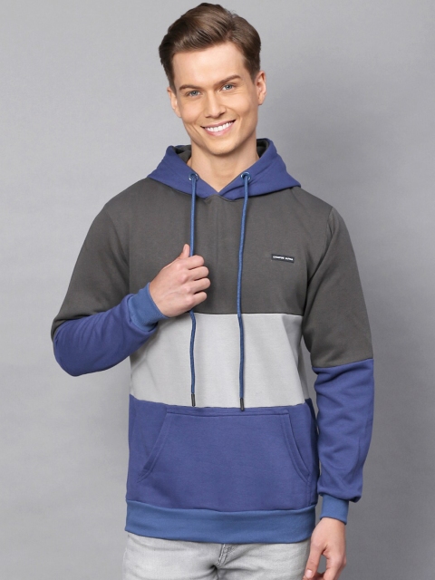 

Campus Sutra Men Blue & White Colourblocked Hooded Sweatshirt