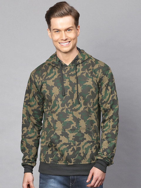 

Campus Sutra Men Green Printed Hooded Sweatshirt