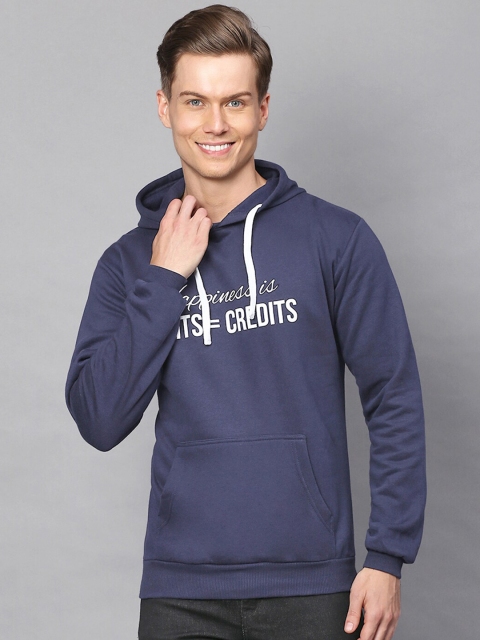 

Campus Sutra Men Navy Blue Printed Hooded Sweatshirt