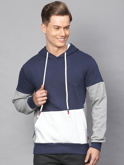 

Campus Sutra Men Navy Blue & White Colourblocked Hooded Sweatshirt