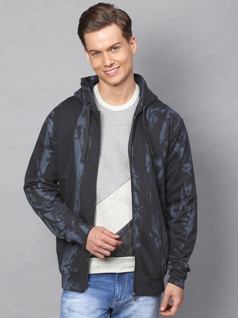 

Campus Sutra Men Black & Blue Printed Hooded Sweatshirt