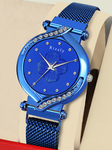 

Rizzly Women Blue Brass Embellished Dial Analogue Watch RZ-142