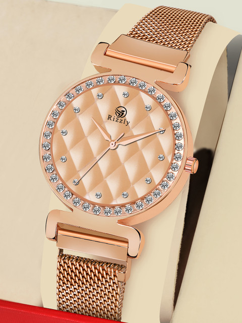 

Rizzly Women Rose Gold-Toned Brass Embellished Watch RZ-139-Rose Gold