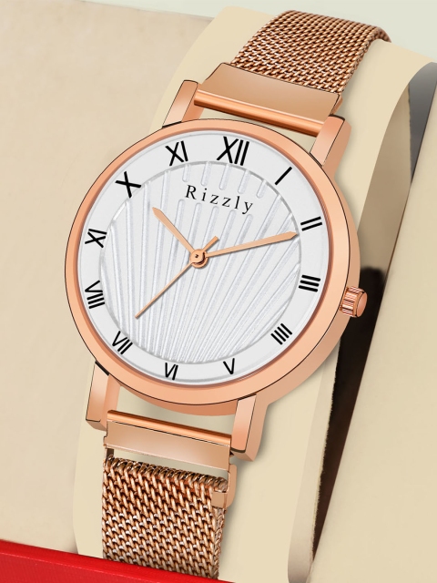 

Rizzly Women White Brass Dial & Rose Gold Toned Stainless Steel Watch RZ-135-White