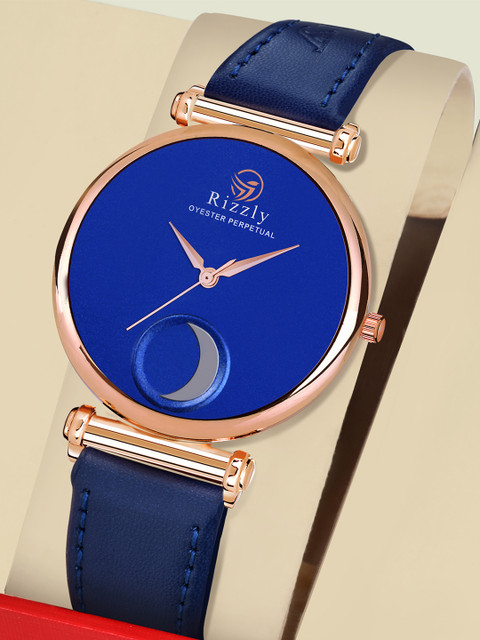 

Rizzly Women Blue Brass Embellished Dial & Blue Leather Straps Analogue Watch RZ-304