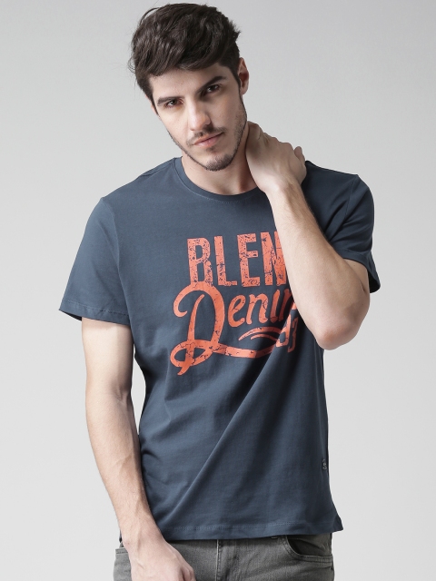 

BLEND Men Blue Printed Round Neck T-Shirt