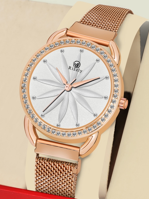

Rizzly Women White Brass Embellished Dial & Rose Gold Toned Watch RZ-137-White