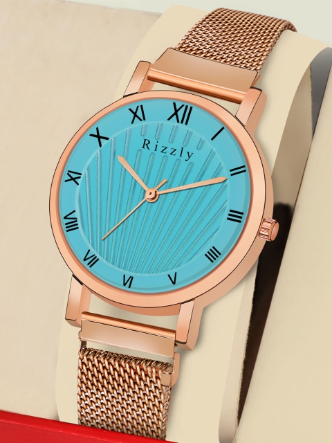 

Rizzly Women Blue Brass Dial & Rose Gold Toned Stainless Steel Watch RZ-135-Sky Blue