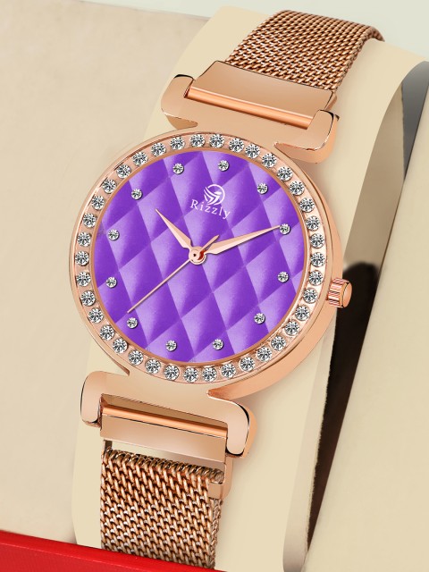 

Rizzly Women Purple Brass Dial & Rose Gold Toned Stainless Steel Analogue Watch RZ-139